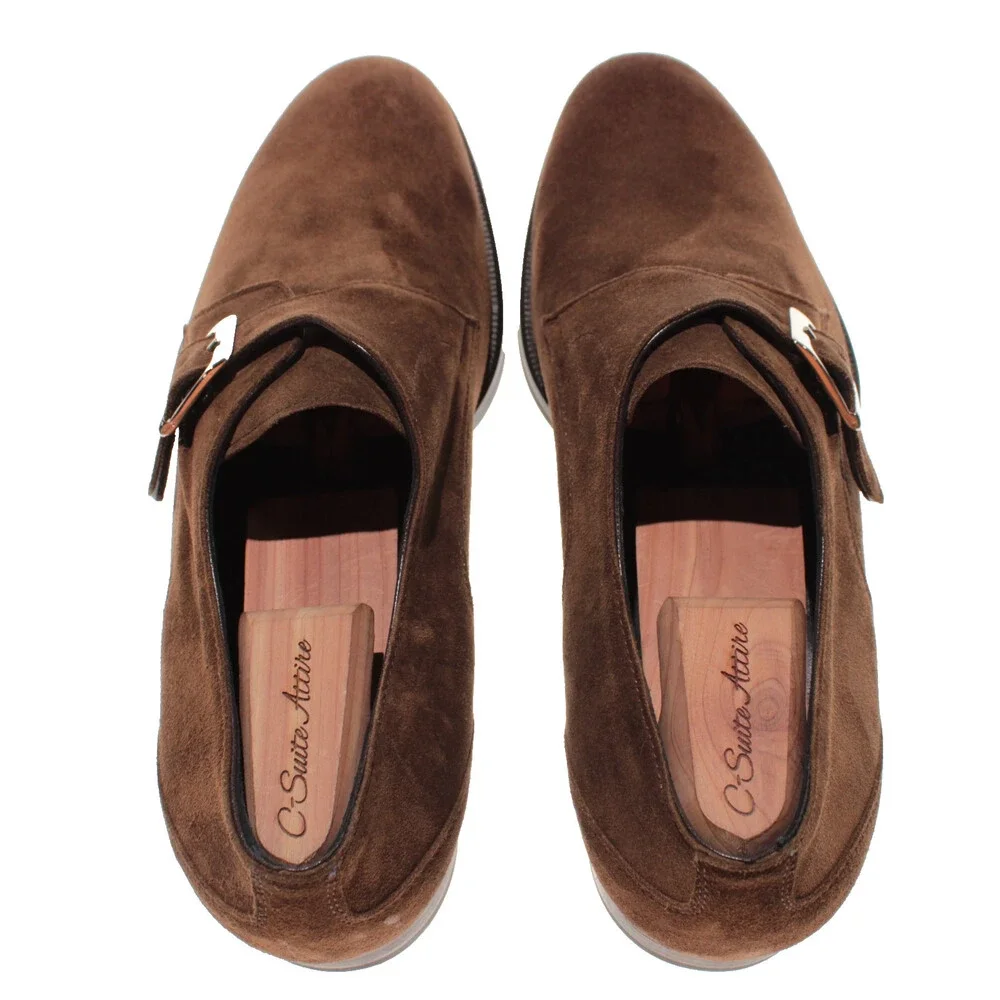 Pastori NWOB Faustus Single Monk Strap Dress Shoes Size 9 in Brown Suede